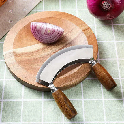 Elegant Acacia Wood Dual-Blade Mezzaluna Chopping Set for Effortless Culinary Mastery - Très Elite