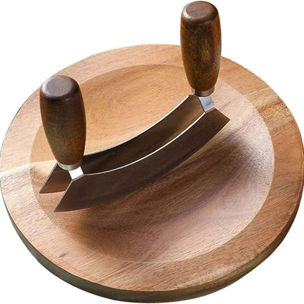 Elegant Acacia Wood Dual-Blade Mezzaluna Chopping Set for Effortless Culinary Mastery - Très Elite