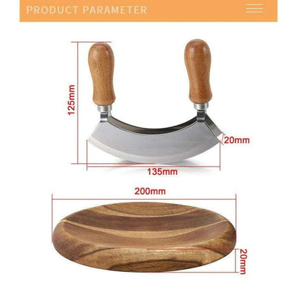 Elegant Acacia Wood Dual-Blade Mezzaluna Chopping Set for Effortless Culinary Mastery..