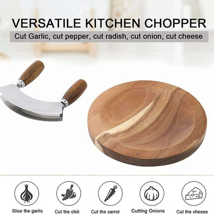 Elegant Acacia Wood Dual-Blade Mezzaluna Chopping Set for Effortless Culinary Mastery - Très Elite