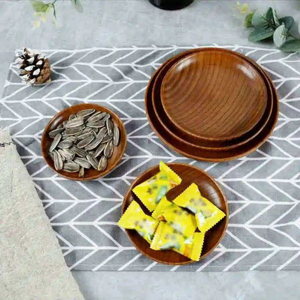 Elegant Acacia Wood Round Dinner Plates - 10.5-17.5cm Durable Solid Wood Serving Dish - Très Elite