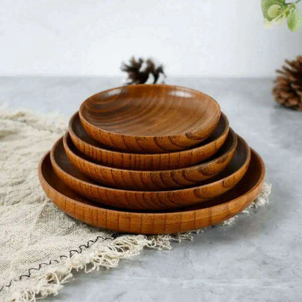 Elegant Acacia Wood Round Dinner Plates - 10.5-17.5cm Durable Solid Wood Serving Dish - Très Elite
