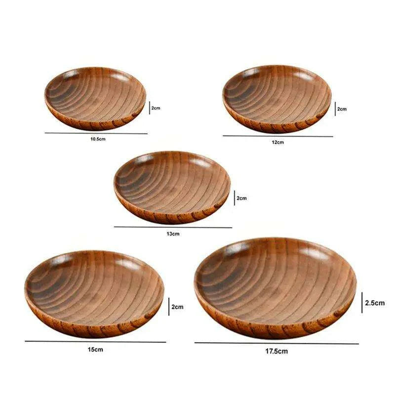 Elegant Acacia Wood Round Dinner Plates - 10.5-17.5cm Durable Solid Wood Serving Dish - Très Elite