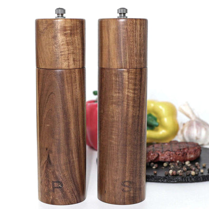 Elegant Acacia Wood Spice Grinder Duo - Premium Culinary Seasoning Mill..