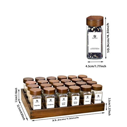 Elegant Acacia Wood Spice Jar Collection with Glass Containers - Includes Shaker Lids, Waterproof Labels, Funnel & Brush - Perfect for Home and Restaurant Use (12/24 Pieces)- Très Elite- Très Elite