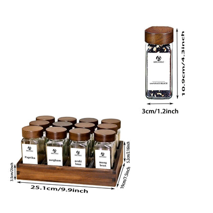 Elegant Acacia Wood Spice Jar Collection with Glass Containers - Includes Shaker Lids, Waterproof Labels, Funnel & Brush - Perfect for Home and Restaurant Use (12/24 Pieces)- Très Elite- Très Elite