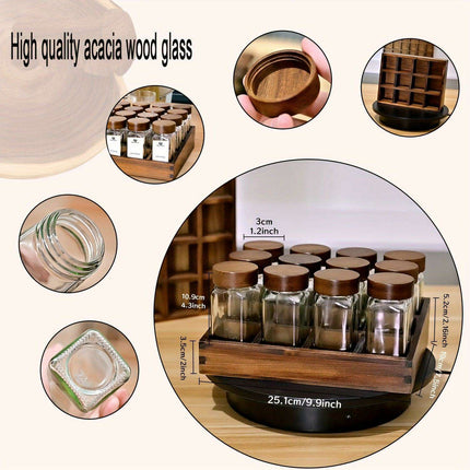 Elegant Acacia Wood Spice Jar Collection with Glass Containers - Includes Shaker Lids, Waterproof Labels, Funnel & Brush - Perfect for Home and Restaurant Use (12/24 Pieces)- Très Elite- Très Elite