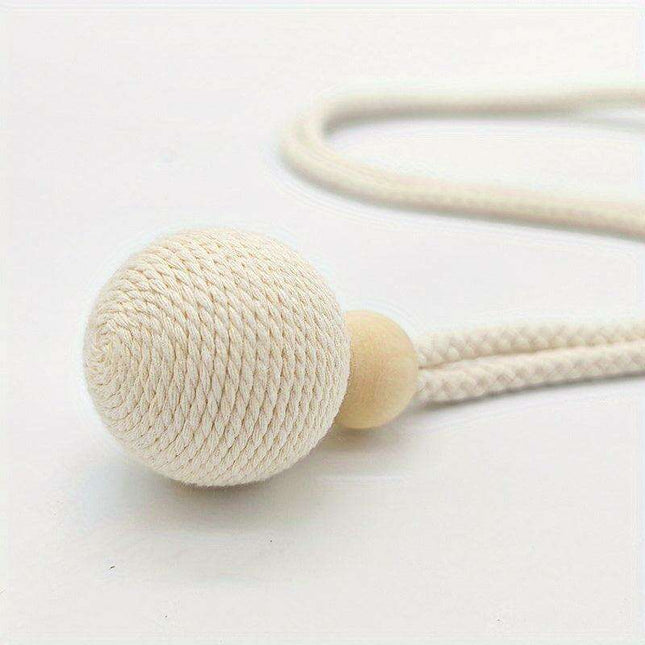 Elegant Adjustable Cotton Curtain Tiebacks with Wooden Accents - 2-Piece Set for Modern Living Spaces, Bedrooms & Offices