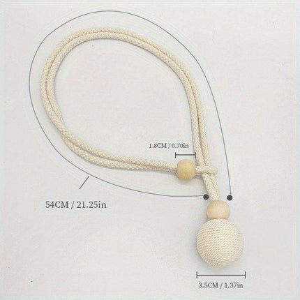 Elegant Adjustable Cotton Curtain Tiebacks with Wooden Accents - 2-Piece Set for Modern Living Spaces, Bedrooms & Offices - Très Elite