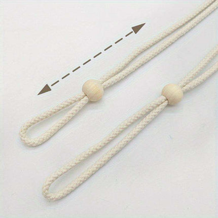 Elegant Adjustable Cotton Curtain Tiebacks with Wooden Accents - 2-Piece Set for Modern Living Spaces, Bedrooms & Offices - Très Elite