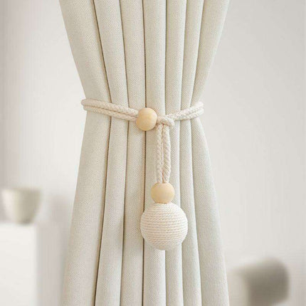 Elegant Adjustable Cotton Curtain Tiebacks with Wooden Accents - 2-Piece Set for Modern Living Spaces, Bedrooms & Offices - Très Elite