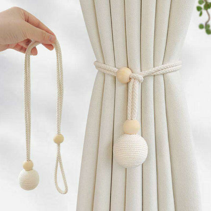 Elegant Adjustable Cotton Curtain Tiebacks with Wooden Accents - 2-Piece Set for Modern Living Spaces, Bedrooms & Offices - Très Elite