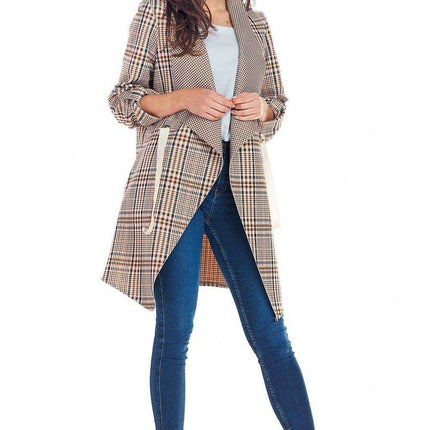 Elegant Adjustable Plaid Jacket with Decorative Sleeves & Waist Cinch - Très Elite