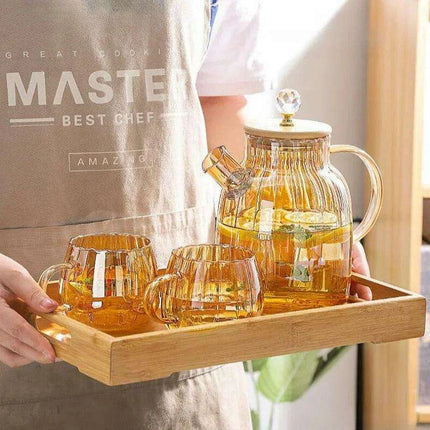 Elegant Amber Striped Glass Teapot - Perfect for Tea, Juices, and Social Gatherings - Très Elite