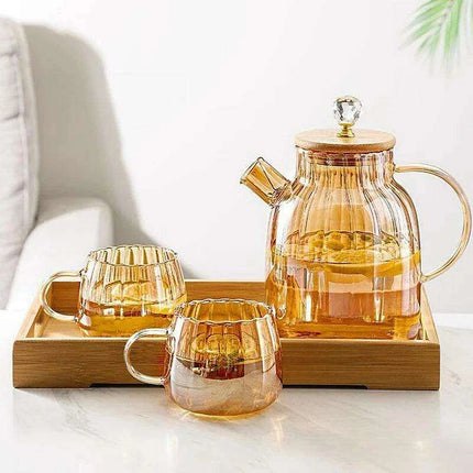 Elegant Amber Striped Glass Teapot - Perfect for Tea, Juices, and Social Gatherings - Très Elite