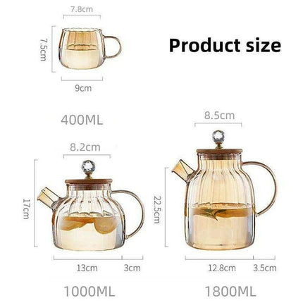 Elegant Amber Striped Glass Teapot - Perfect for Tea, Juices, and Social Gatherings - Très Elite