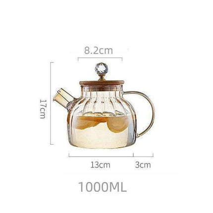 Elegant Amber Striped Glass Teapot - Perfect for Tea, Juices, and Social Gatherings - Très Elite