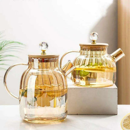 Elegant Amber Striped Glass Teapot - Perfect for Tea, Juices, and Social Gatherings - Très Elite