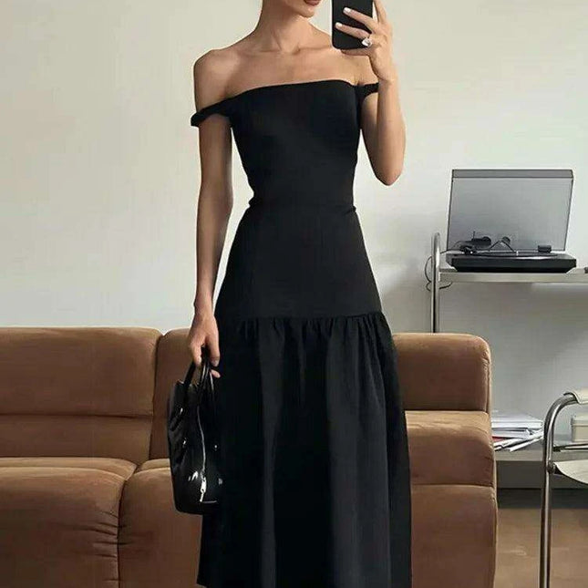 Elegant Ankle-Length Sleeveless Dress with Alluring Slash Neck - Perfect for Autumn Parties and Events