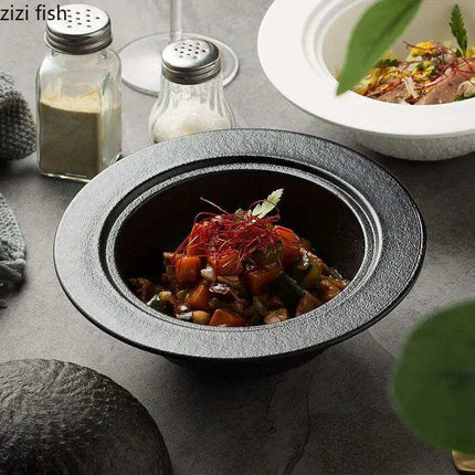 Elegant Artisan Ceramic Bowl Set with Lid and Rock Texture for Gourmet Dining - Très Elite