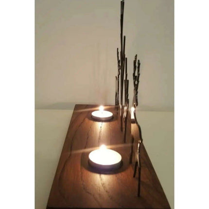 Elegant Artisan Wooden Candle Holder with Chic Metal Accents 1003 - Très Elite