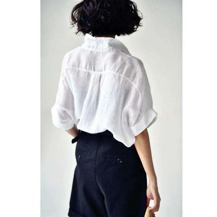 Elegant Asymmetric Linen Lapel Blouse for Women - Très Elite