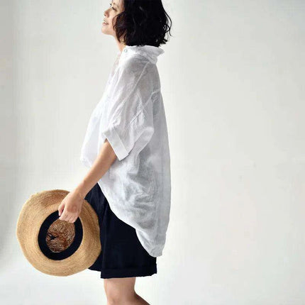 Elegant Asymmetric Linen Lapel Blouse for Women - Très Elite