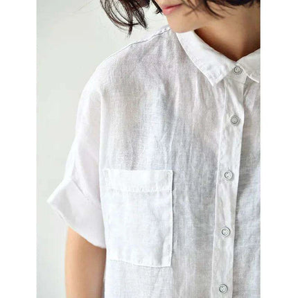 Elegant Asymmetric Linen Lapel Blouse for Women - Très Elite