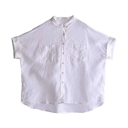 Elegant Asymmetric Linen Lapel Blouse for Women - Très Elite