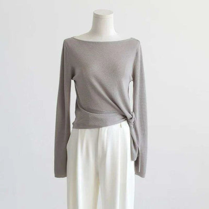 Elegant Asymmetric Long Sleeve Sky Silk Top for Women - Perfect for Spring and Summer - Très Elite