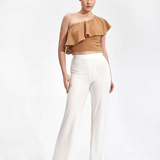 Elegant Asymmetric Ruffle Crop Top for a Fashion-Forward Look