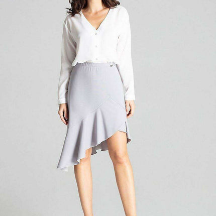 Elegant Asymmetrical Black Midi Skirt with Frill Detail - Très Elite