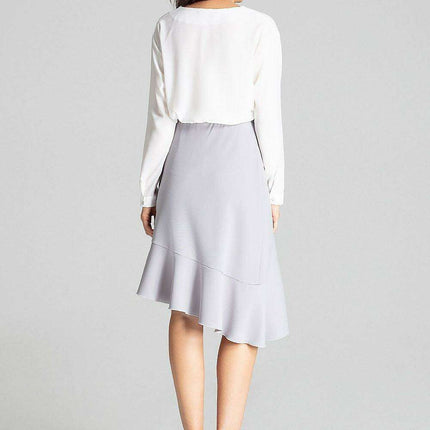 Elegant Asymmetrical Black Midi Skirt with Frill Detail - Très Elite