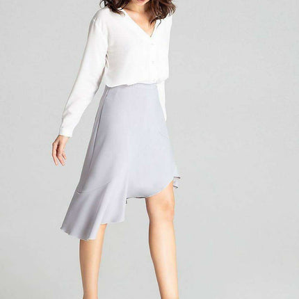 Elegant Asymmetrical Black Midi Skirt with Frill Detail - Très Elite