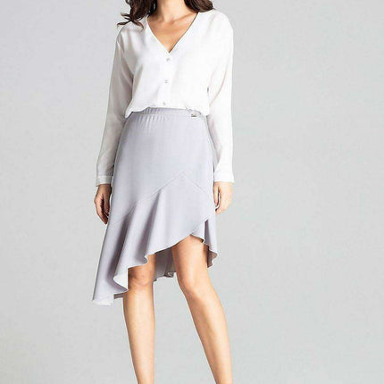 Elegant Asymmetrical Black Midi Skirt with Frill Detail - Très Elite