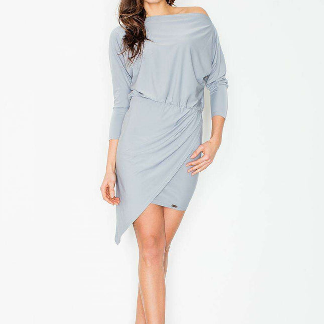 Elegant Asymmetrical Knit Dress with Draped Design and Flattering Fit
