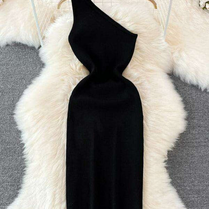 Elegant Asymmetrical Off-Shoulder Knit Dress for a Flattering Silhouette - Très Elite