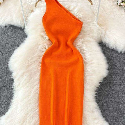 Elegant Asymmetrical Off-Shoulder Knit Dress for a Flattering Silhouette - Très Elite