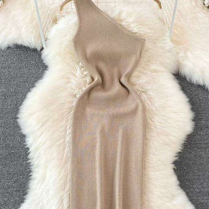 Elegant Asymmetrical Off-Shoulder Knit Dress for a Flattering Silhouette - Très Elite