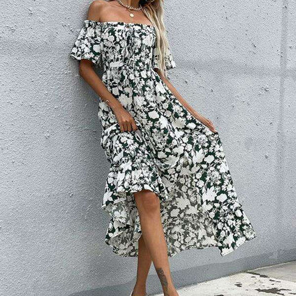 Elegant Asymmetrical Print Midi Dress for Effortless Style - Très Elite
