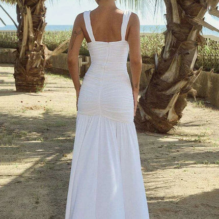 Elegant Backless Bodycon Maxi Dress with Sensational Thigh-High Split and Double Straps for Women - Très Elite