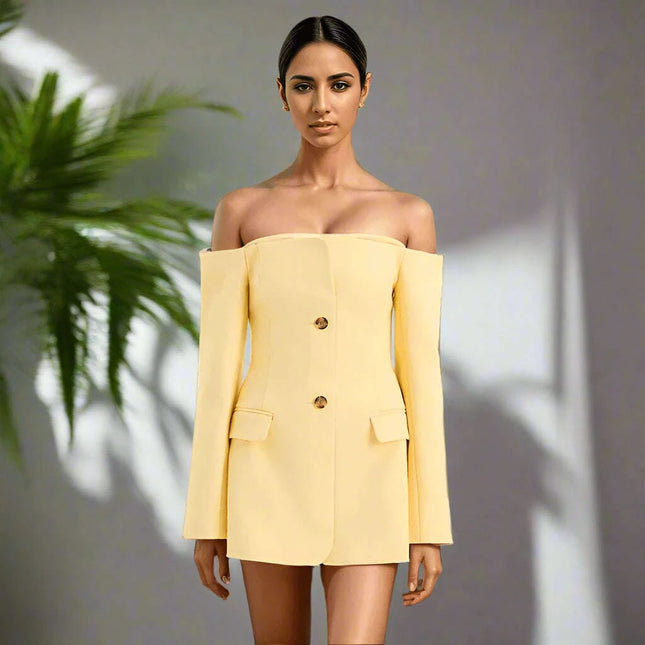 Elegant Backless Long Sleeve Dress with Patchwork Design and Pockets for Women