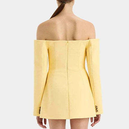 Elegant Backless Long Sleeve Dress with Patchwork Design and Pockets for Women - Très Elite