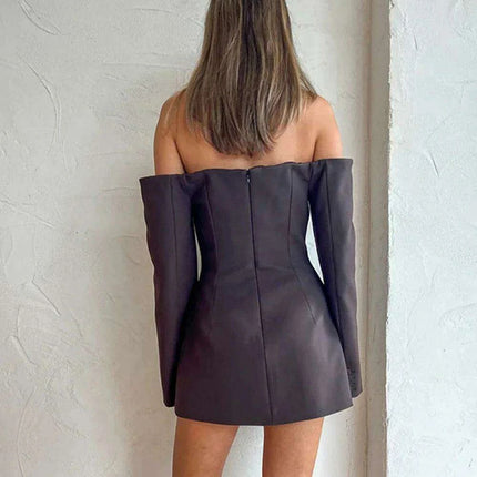 Elegant Backless Long Sleeve Dress with Patchwork Design and Pockets for Women - Très Elite