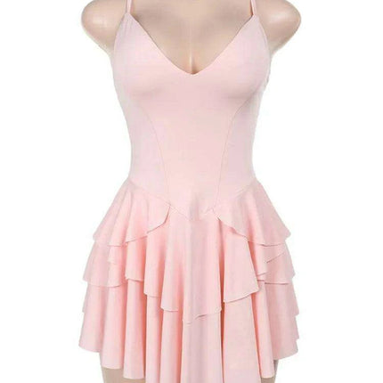 Elegant Backless Ruffled V Neck Summer Mini Dress for Women - Ideal for Parties and Gatherings - Très Elite