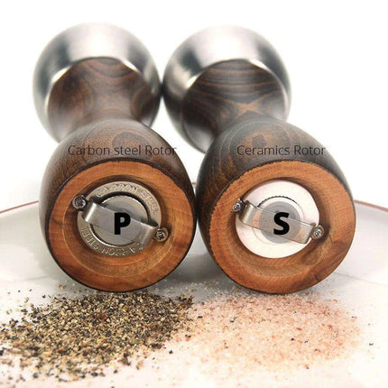 Elegant Beech Wood Salt and Pepper Mill Set with Premium Carbon Steel Mechanism - Très Elite