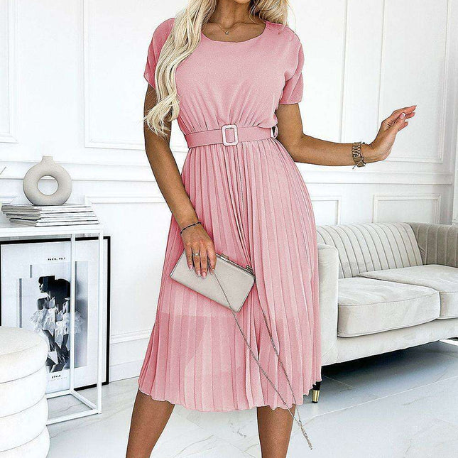 Elegant Beige Chiffon Pleated Cocktail Dress by Numoco