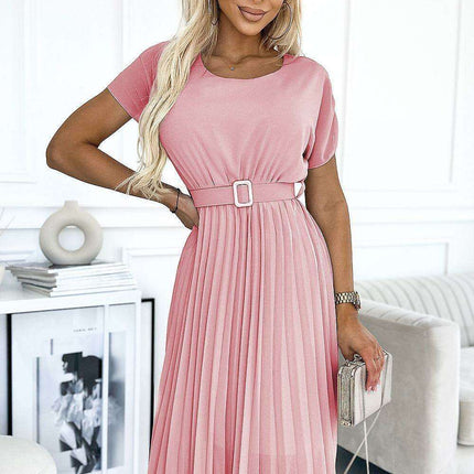 Elegant Beige Chiffon Pleated Cocktail Dress by Numoco