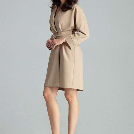 Elegant Beige Dress Coat with Gold Details - Très Elite
