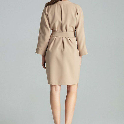 Elegant Beige Dress Coat with Gold Details - Très Elite